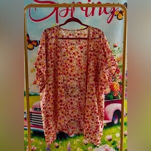 Floral Open Front Kimono - Pink Multi